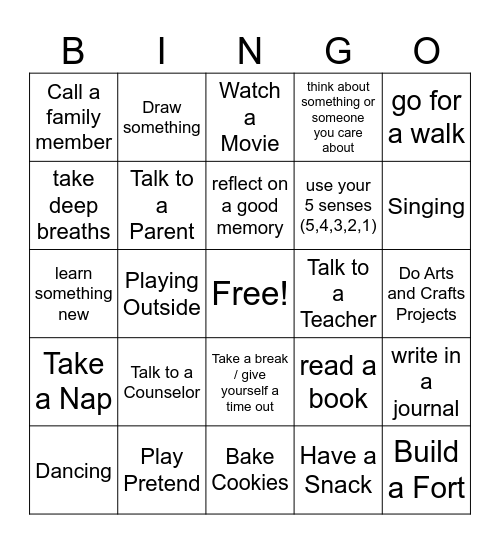 What are coping skills? Bingo Card
