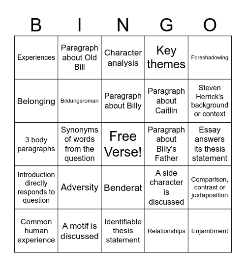 The Simple Gift Essay Review Bingo Card