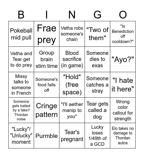 DSR Bingo Card
