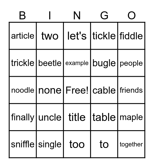 C+le /l/  Bingo Card