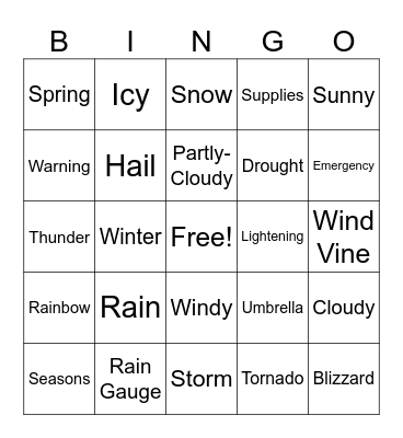 Weather Bingo Card