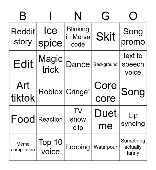 YT shorts Bingo Card