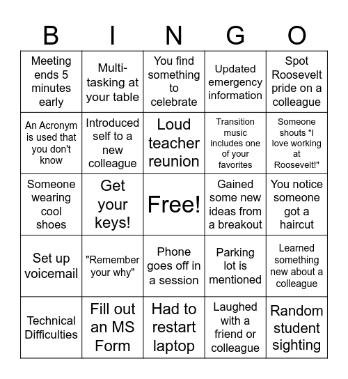 Tri Day Bingo Card