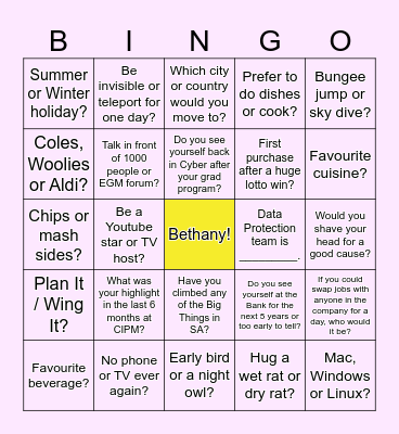 Farewell Bingo Card