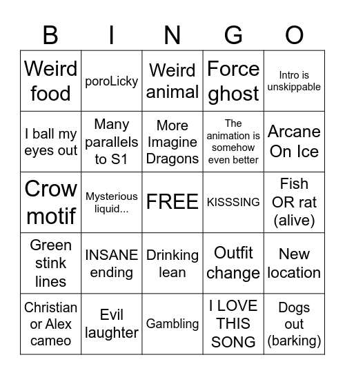 ARCANE SEASON 2 (Random predictions) Bingo Card