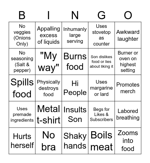 Kay's Cooking Bingo Card