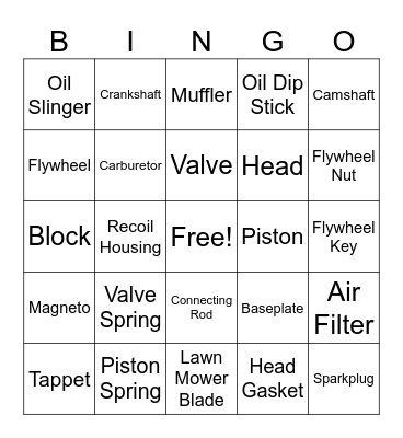 Engine Part Bingo Card