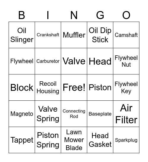 Engine Part Bingo Card