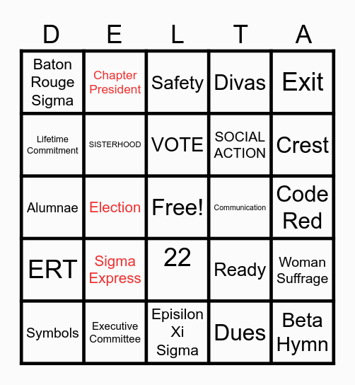 DELTA SIGMA THETA Bingo Card