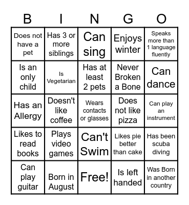 Get to know Bingo Card