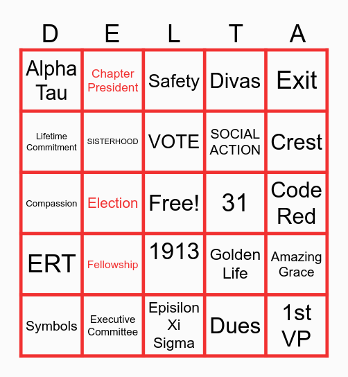 DELTA SIGMA THETA Bingo Card