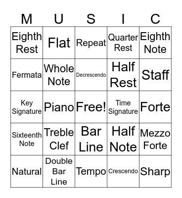 Musical Term Review Bingo Card