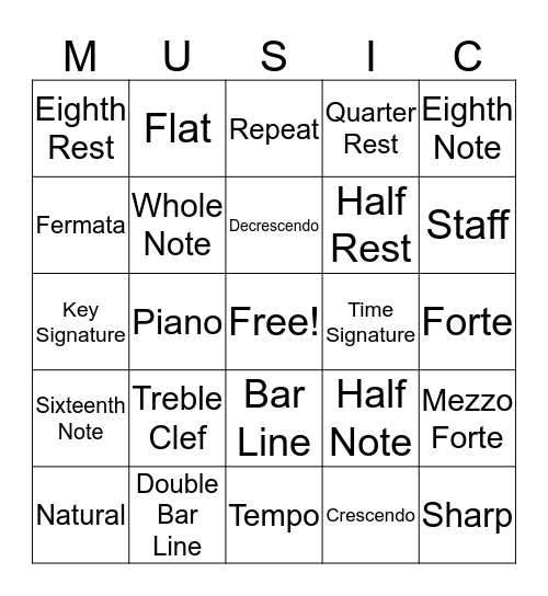 Musical Term Review Bingo Card