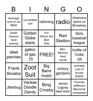 1943 Bingo Card