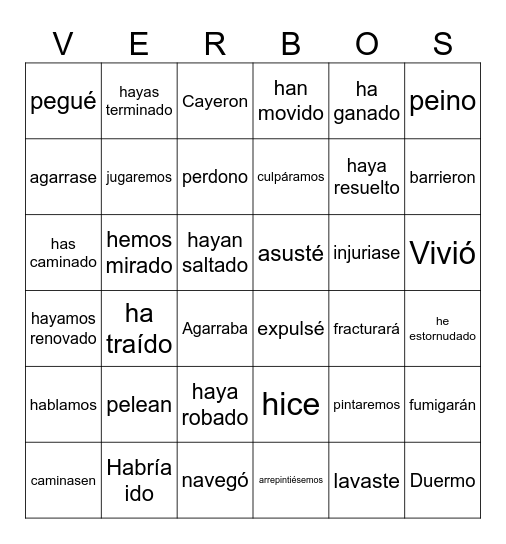 Verbos conjugados Bingo Card