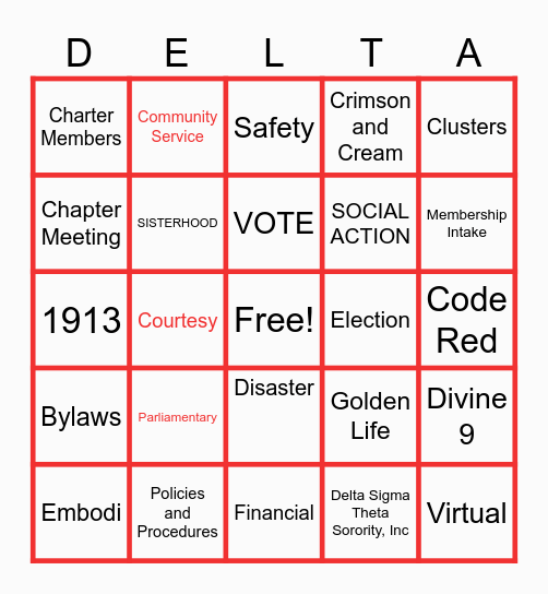 DELTA SIGMA THETA Bingo Card