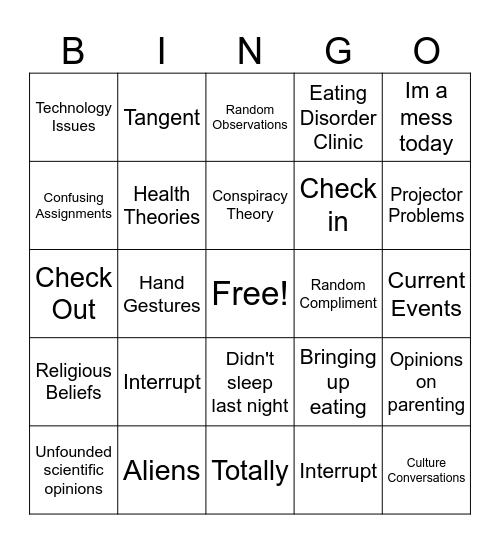 Class Bingo Card