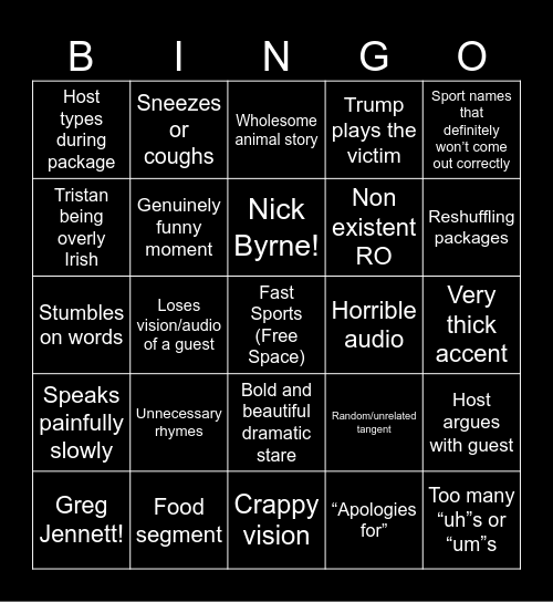 Live Captioning Bingo Card