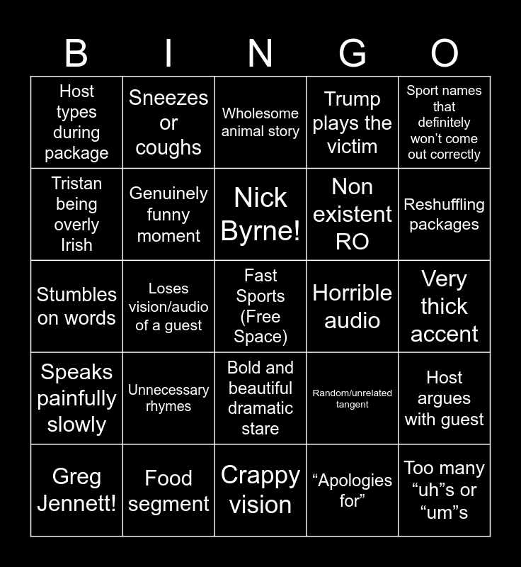 Live Captioning Bingo Card