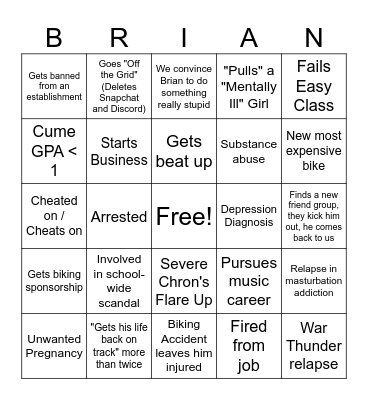 Kellen's Brian Bingo Card Bingo Card