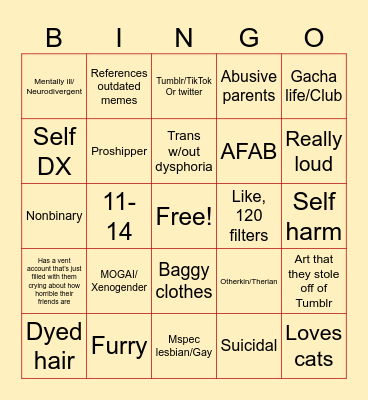 Cringe Bingo Card