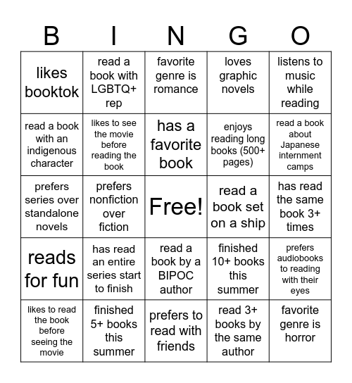 Find a Reader! Bingo Card