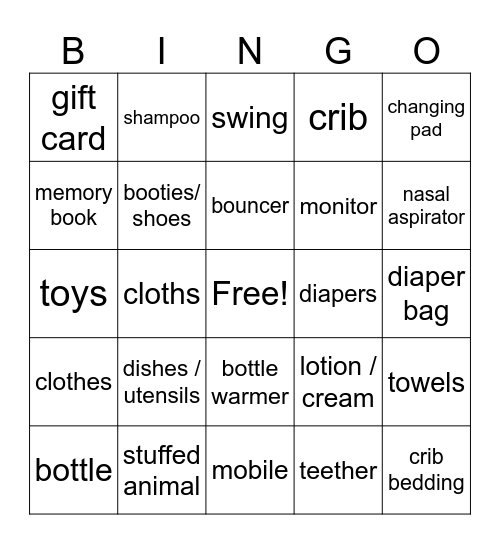 Baby Bingo Card