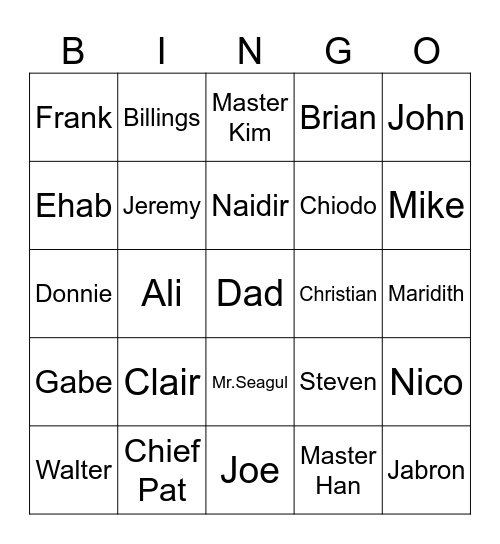 Who did I see on walks this week? Bingo Card