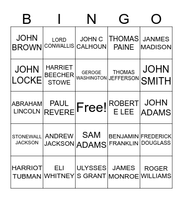 Important people Bingo Card