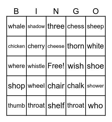 Digraph Bingo! Bingo Card