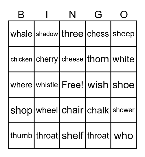 Digraph Bingo! Bingo Card