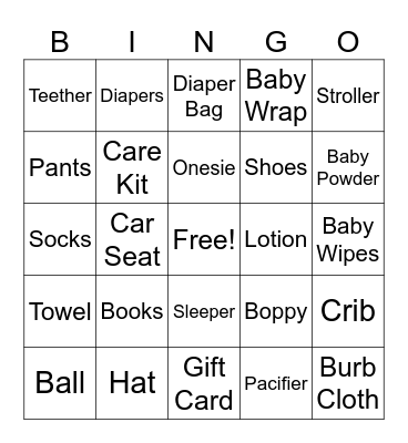 Baby Shower Bingo Card