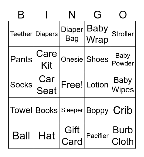 Baby Shower Bingo Card