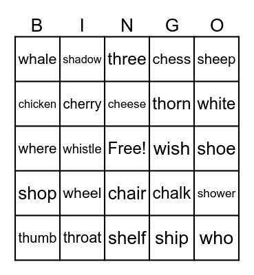 Digraph Bingo! Bingo Card