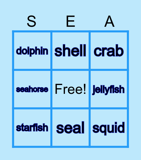 ANIMALS OF THE  SEA Bingo Card
