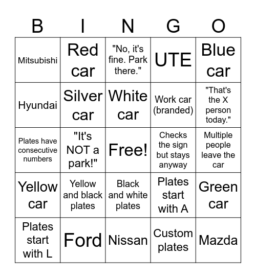 No Parking - But Maybe Parking Bingo Card