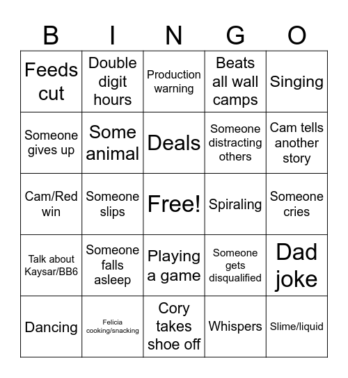 BB Pressure Cooker Bingo Card
