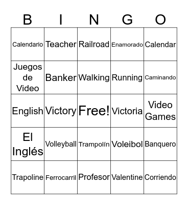 English-Spanish Bingo Card