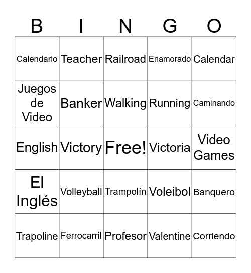 English-Spanish Bingo Card