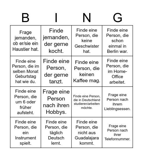Kennenlernen Bingo Card