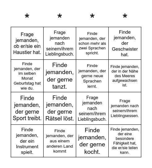 Entdeckungs- Bingo Card