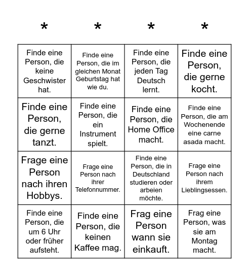 Kennenlern-Bingo Card