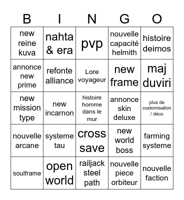 Tenno con 2023 Bingo Card