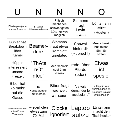 Lehrer Bingo Card