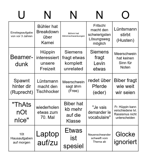 Lehrer Bingo Card