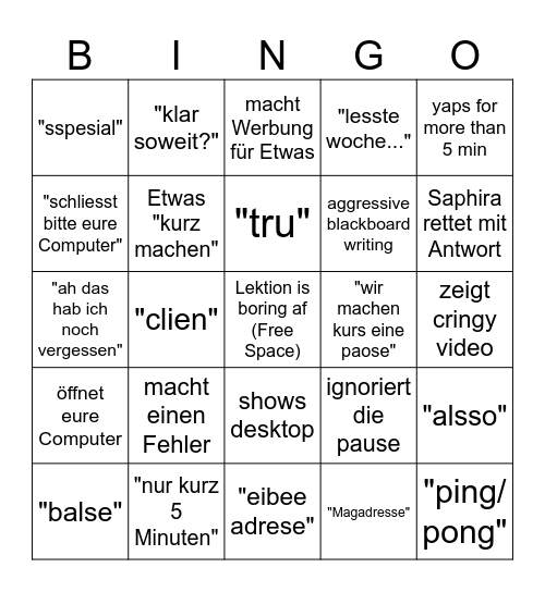 Informatik bingo Card