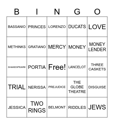 THE MERCHANT OF VENICE Bingo Card