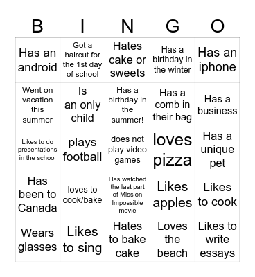 Ice-Ice Breaker! Bingo Card