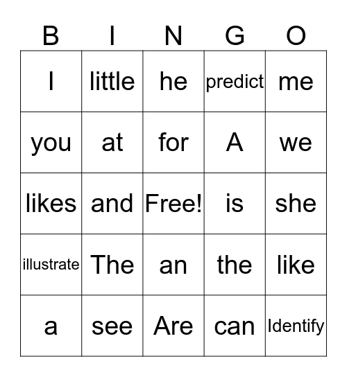 22 Site Words Bingo Card