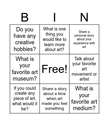 Art and creativity Bingo Card